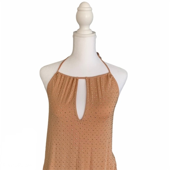 Haute Hippie Nude Gold Embellished Jersey Hi Low Maxi Dress Small NWOT - Picture 2 of 8
